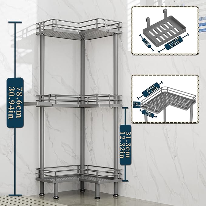 Corner Shower Caddy Standing, Grey