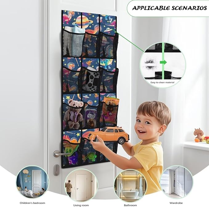Dinosaurs Over the Door Shoe Organizer Space Saving Hanging Shoe Rack Holder with 12 Pockets Large Capacity Behind the Door Storage for Classrooms, Bedrooms, Dormitories