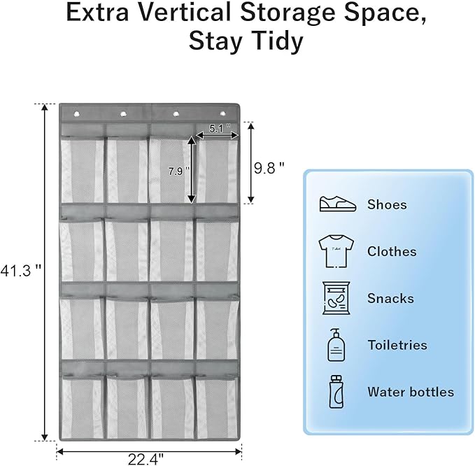 F-color 16-Pocket Hanging Organizer - Over the Door Shoe Organizer, Cruise Essentials for Cabin & RV, Breathable Mesh Storage Pockets, Space Saving Hanging Storage Holder with 4 Sturdy Metal Hooks