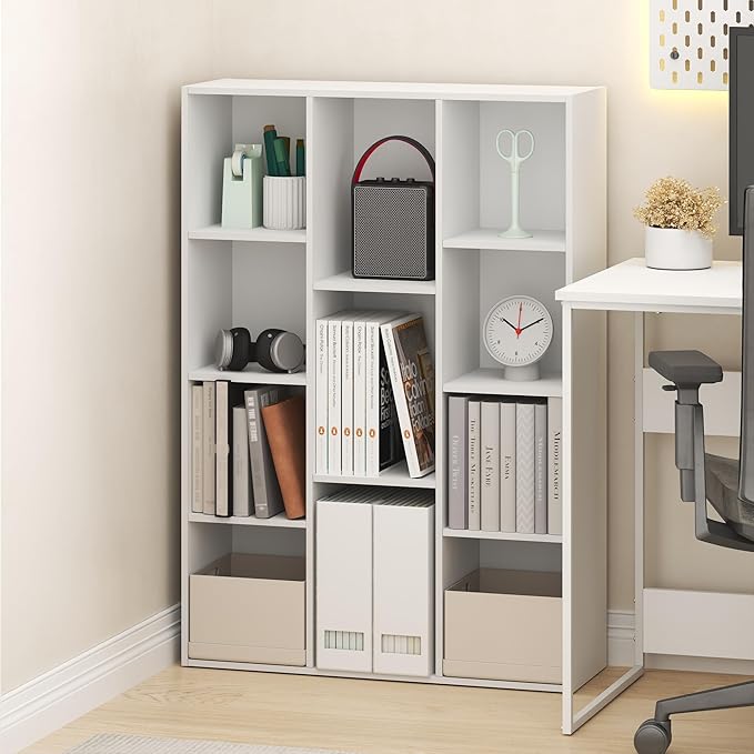 Furinno LUDER Book Shelf, 11-Cube Bookshelf, Reversible Bookcase, White