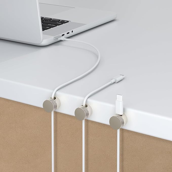 3PCS Premium Cord Holder for Nightstand, Computer Cord Organizer for Desk, Appliance Cord Organizers, Stick-On Cable Clip for Charger, Laptop, USB, Headphones, Wire Management Set, Silver