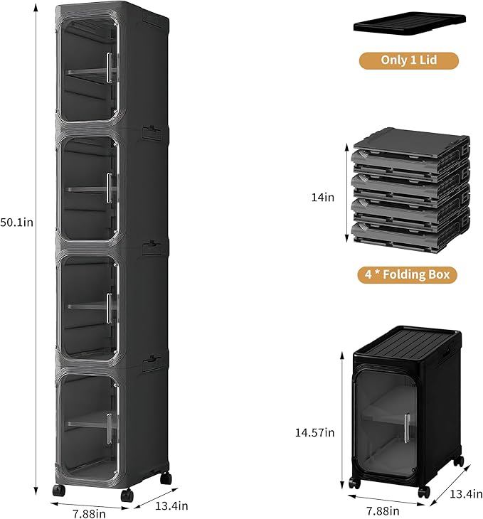 4-Tier Tall Narrow Storage Cabinet, Black