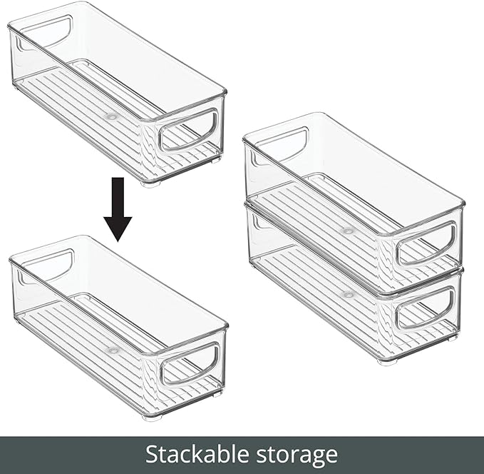 mDesign Plastic Stackable Small Organizing Bin Kitchen Pantry Cabinet, Refrigerator, Freezer Food Organization Storage Bins with Handles, Drawer Container Organizer, Ligne Collection, 6 Pack - Clear