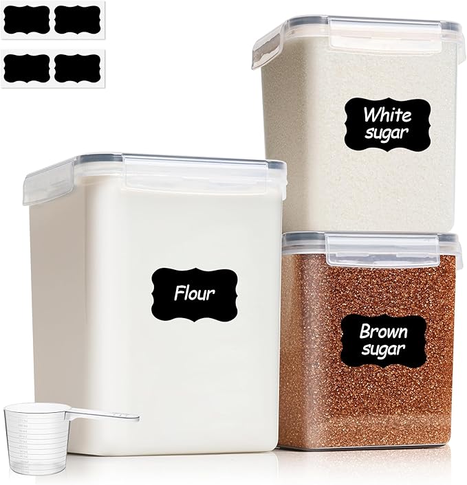 3 PCS Airtight Flour and Sugar Container for Pantry, 5lb Flour Capacity