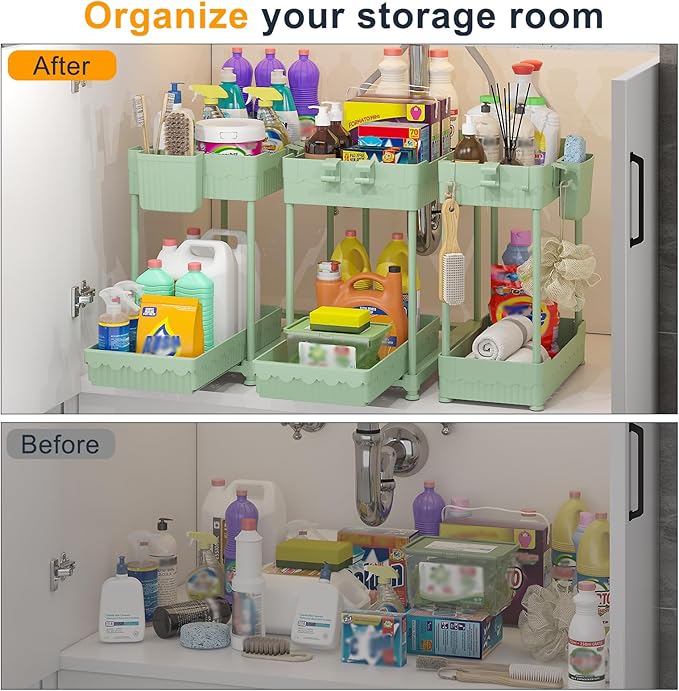 3 Pack Under Sink Organizers, Green, 14.8 Inch