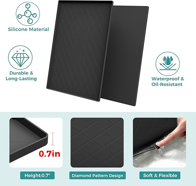 URMONA 37" x 22" Waterproof Silicone Mat in Multiple Sizes & Colors, Under Sink Mat for Kitchen & Bathroom, Pet Food Pad for Dogs & Cats, Kitchen Cabinet Liner, Multi-Purpose for Storage(Light Grey)