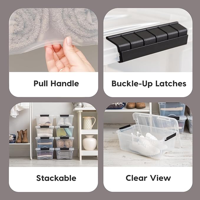 USA 13 QT Plastic Storage Box with Lid and Latches, 6 Pack, BPA-Free, Clear