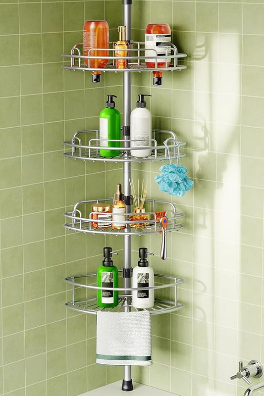 Corner Shower Caddy Tension Pole, Silver Gray