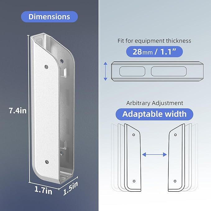 Wall & Under Desk Laptop Mount Holder–Adhesive & Screw in, 1.02"/ 26 mm