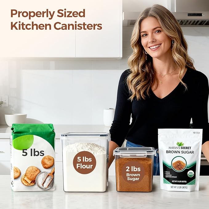 3 PCS Airtight Flour and Sugar Container for Pantry, 5lb Flour Capacity