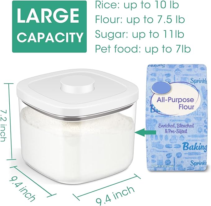 TBMAXS Airtight Rice Container 10 Lbs, Clear Plastic Food Storage Container Bin For Flour Sugar, Dry Food Holder with Easy Locking Lid for Kitchen Pantry Organization and Storage