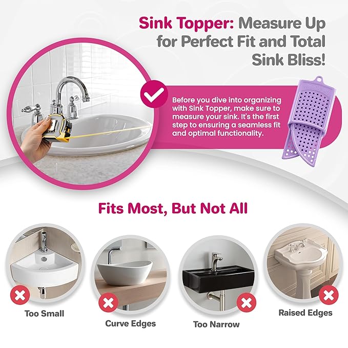 Sink Topper Bathroom Counter Cover & Storage Saver, Foldable Silicone Mat for Hot Tools, Hair Styling & Makeup, Beauty Brush Cleaning Mat, RV Camper Sink Cover & for Small Spaces (Standard Lavender)