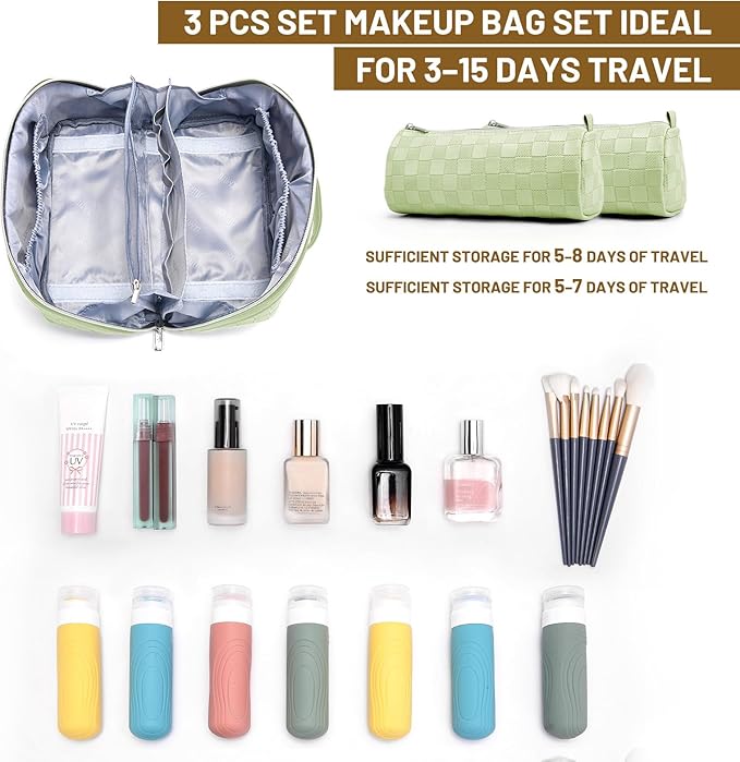 BOYATU Travel Makeup Bag Organizer: 3 Pcs Set Large Capacity Cosmetic Bags Holds 10–20 100ml Full-Size Bottles