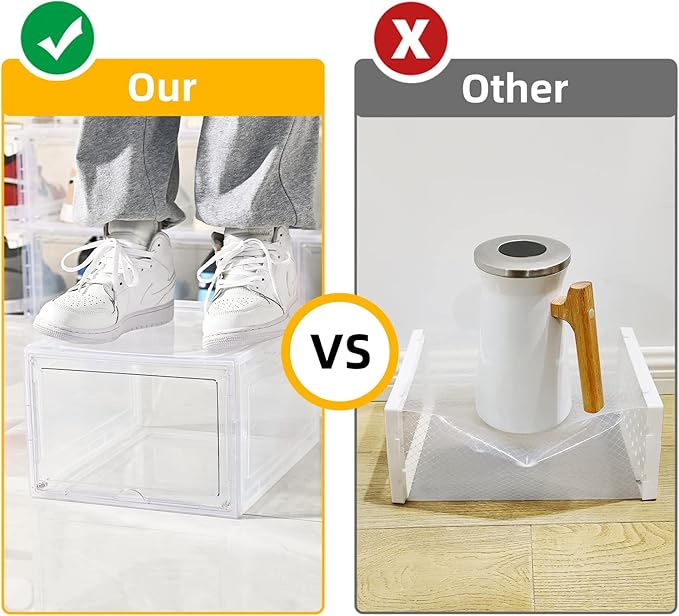 KEFA 8 Pack US 15 XXL Clear Shoe Storage Boxes Stackable, Shoe Organizer Clear Plastic Shoe Boxes