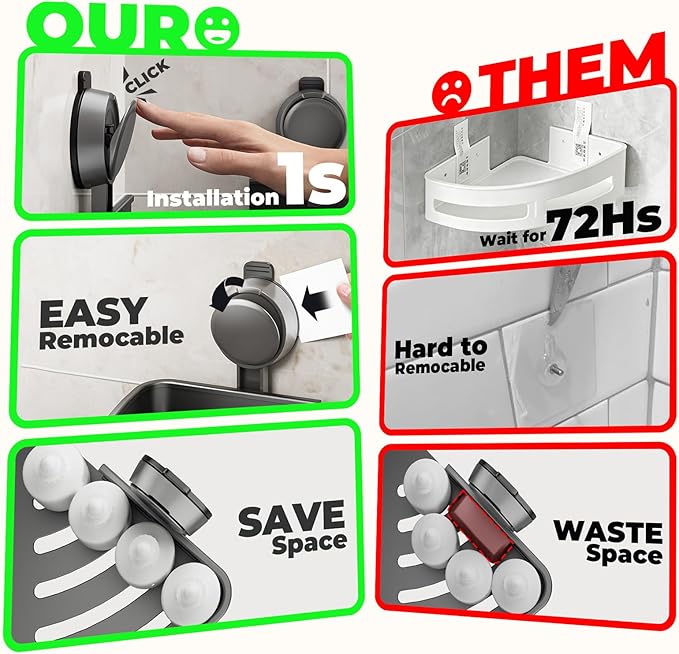 Shower Caddy Corner,Suction Cup Shower Caddy with Hooks,No Drilling Rustproof Aluminum Bathroom Organizers and Storage,Shelves for Bathroom Accessories Decor (3)