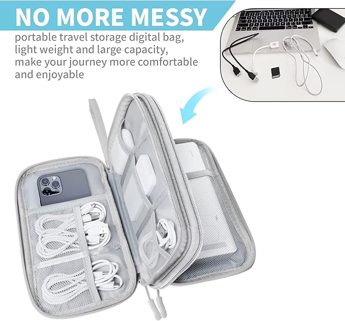 Lcsmaokin Electronics Organizer Travel Case,Electronic Accessories Storage Bag,Portable Waterproof Cable Organizer Bag,Travel Cord Organizer Bag for Small Charging Cord Storage,Cables,SD Card-Grey