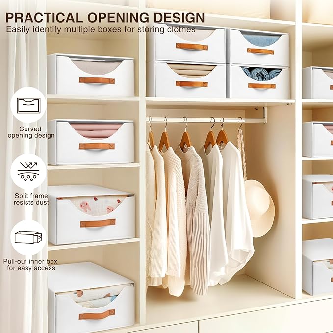 Closet Organizers and Storage, Large Stackable Storage Bins with Drawer, White