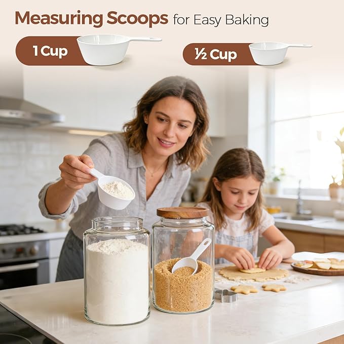 2Pcs (4.2Qt) Wide-Mouth Flour Sugar Storage Containers, Include Scoops & Labels