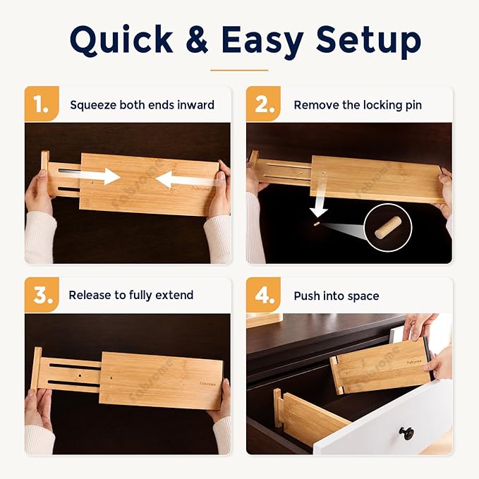 Drawer Divider 6 Pack, Bamboo Kitchen Dividers Organizers Adjustable 17''-22''