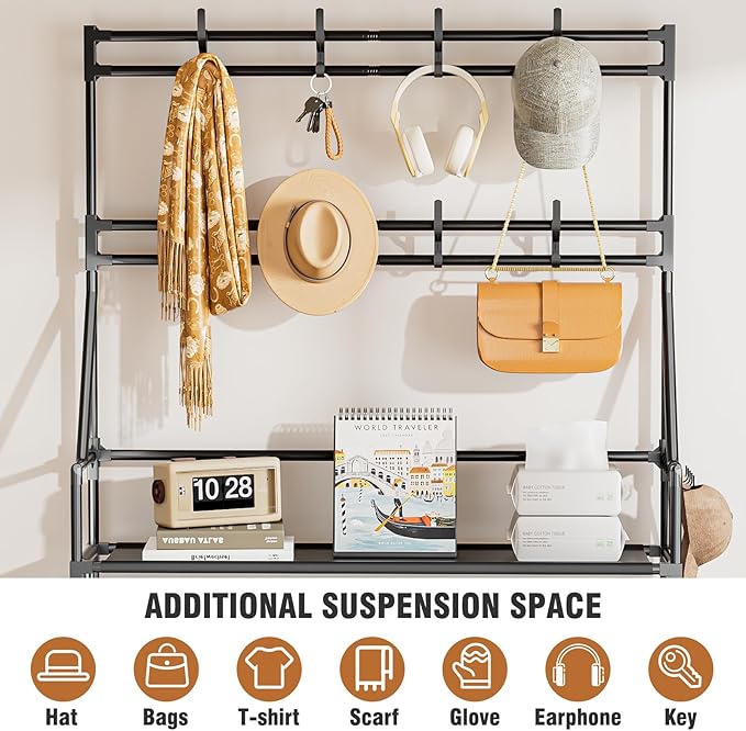 OYREL Shoe Rack 7 Tier Sturdy Shoe Racks for Closet Shoes Organizer for 28-35 Pairs Large Capacity Shoe Storage Rack with Multifunctional 5 Hooks and Side Pocket for Entrance Entryway