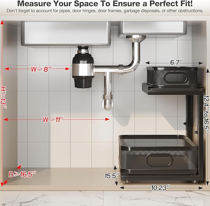 2 Pack Under Sink Organizer With Next-Gen Ball-Bearing Slides, Rust-resistant