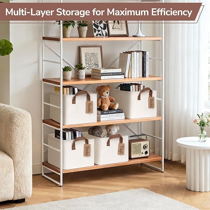 CHICVITA 4 Pack Storage Baskets for Shelves, Collapsible Fabric Closet Baskets for Organizing, Shelf Bins with Metal Frame, Clothes Towel Organizer for Closet, 14.8" x 10.3" x 8.3", Beige