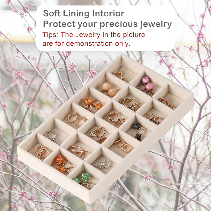 1 Pcs Earring Organizer Stackable Trays,Jewelry Drawer Inserts Container Display Case Storage for Earring Necklace Rings -Beige