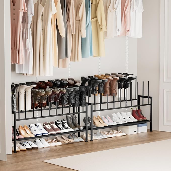 DIMJ Boot Rack 3-Tier - Black Metal Boot Storage Rack for Tall Boots Organizer, Multiuse Shoe Rack for Boots, Sneakers, High-Heel, Entryway, Fit for 10 Pairs, Black