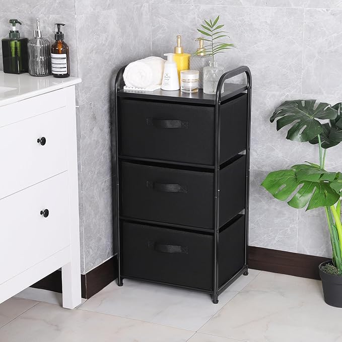 Houser Dresser Storage with 3 Easy Pull Fabric Drawers, Fabric Dresser Tower