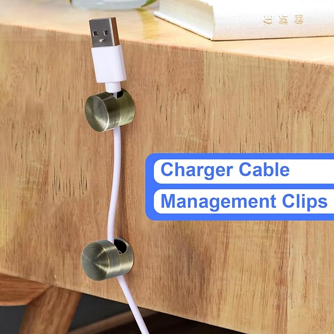 SmallCat 6 Sets Charger Holders for Cords, Antique Copper Color Adjustable Cable Anchor Holders, Adhesive Metal Cord Clips, Cable Management Wire Organizers for Desk, Office, Nightstand