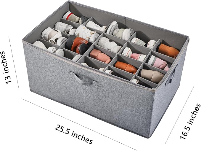 Berdeng Shoe Storage Organizer for Closet, Shoe Box Organizer, Space Saving Foldable Shoe Rack, Shoe Storage Cabinet with Clear Cover and Reinforced Handles, Fits 20 Pairs, Grey