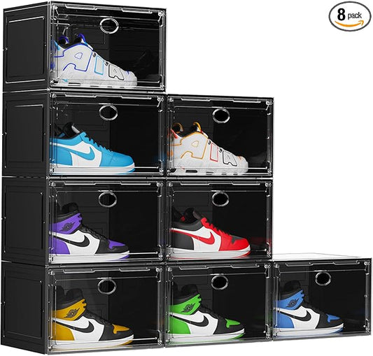 XL Shoe Storage Box Organizer, Side 8 PACK BLACK