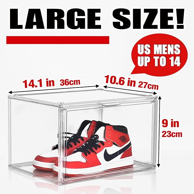 1 Pack Clear Shoe Organizer for Closet Shoes Storage Box for Sneakerheads Plastic Stackable Sneaker Display Case Storage Bins with Lids,Size 14