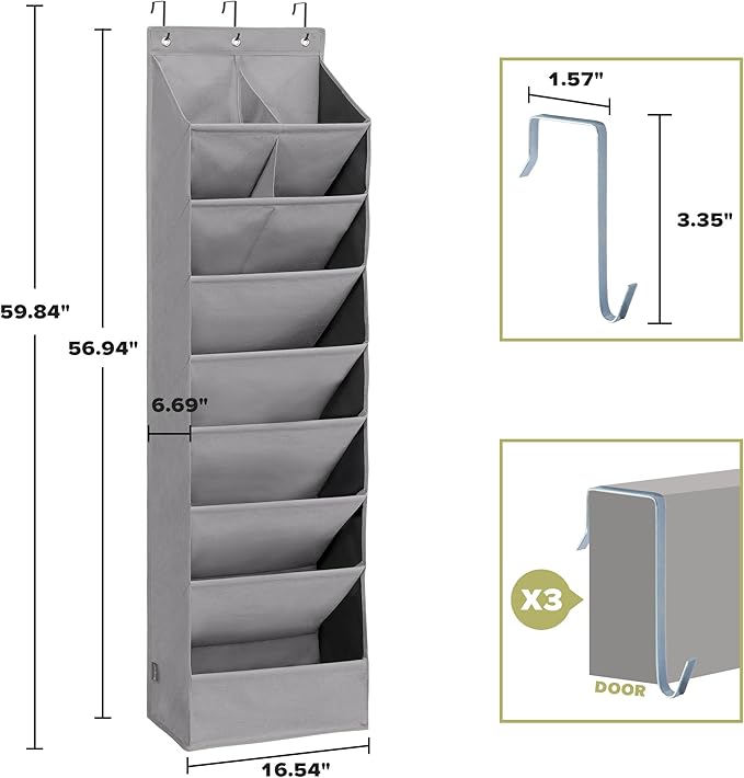4 Pack Shoe Organizer with 6 Extra Large Pockets and 4 Large Pocket, Over the Door Sturdy Closet Storage Rack, Hanging Shoe Organizer for Shoes, Sneakers, Grey
