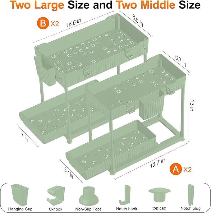 Under Sink Organizer, Bathroom Organizers and Storage, Green, 4 Pack