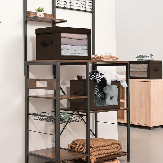 Homsorout Collapsible Storage Bins with Clear Window - Clothes Organizers and Storage, Decorative Boxes with Lid, Fabric Storage Cube, Storage Baskets for shelves, Yarn, Home, Brown, 4-Pack
