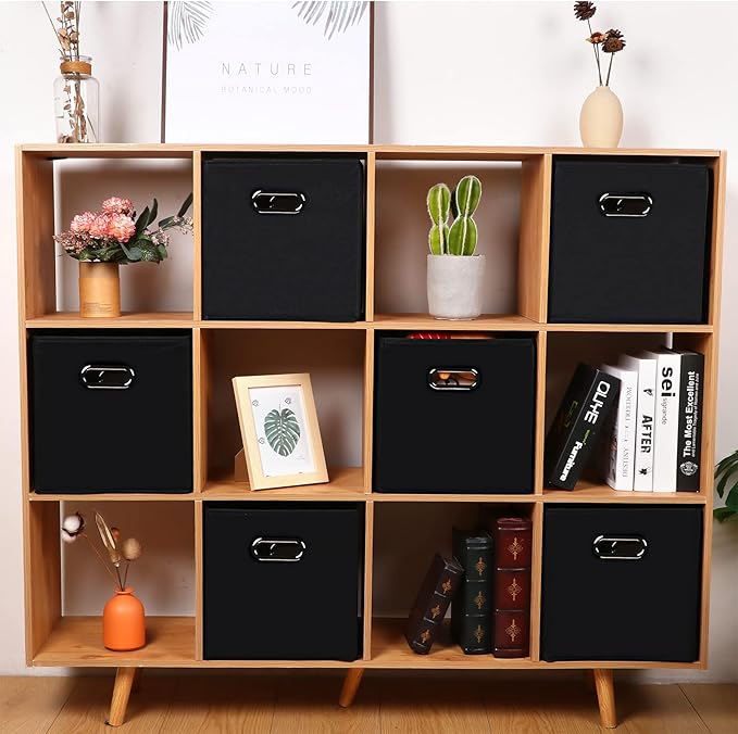 Fabric storage bins Cubes, Fabric Cube Organizer with Handle, Black
