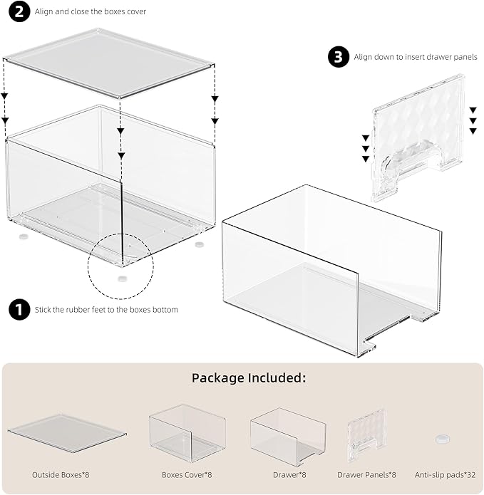 Delamu 8 Pack Stackable Storage Drawers, Makeup Skincare Holder Vanity Storage Organizer, Plastic Drawers For Vanity Desk, Undersink, Kitchen Cabinet, Pantry, Clear, Ideal Gifts for Women