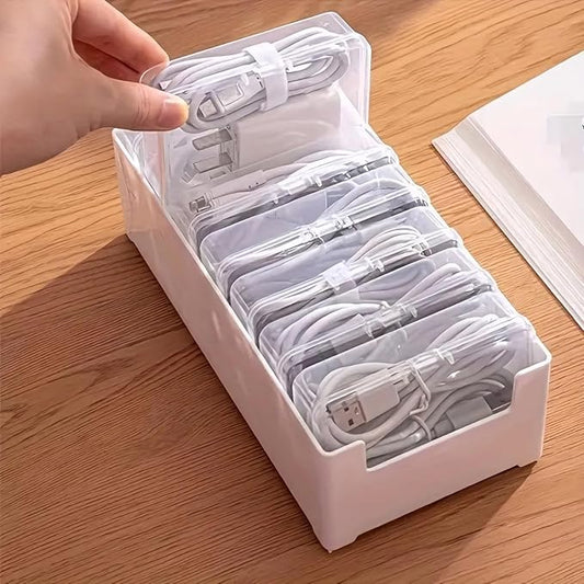 Cable Organizer Storage Box with 7 Wire Ties, Clear