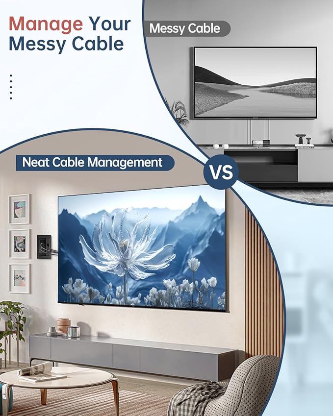 ELECPOW in Wall Cable Management Kit, Hide TV Power Cables & Low Voltage Wires Behind The Wall, Recessed Outlet for Wall Mounting TV-Black