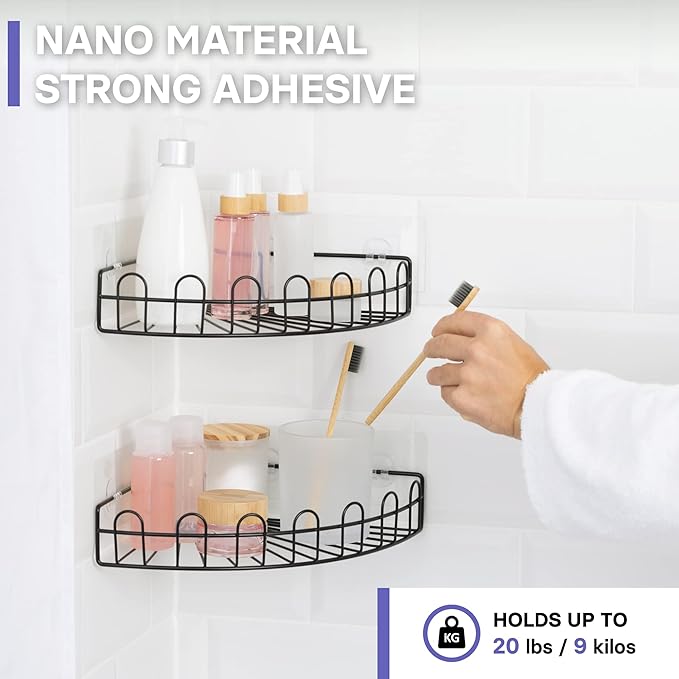KINCMAX 2 Packs Strong Sticky Waterproof Heavy-duty Wall Adhesives Nail Free Transparent Adhesive Pad No-trace Wall Stick Adhesives Hook Strip for Shower Caddy, Kitchen Racks, Bathroom Storage Shelves