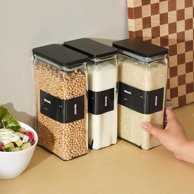 APT 1101 Glass Storage Jars with Bamboo Lid, glass canisters with airtight lids, Clear jars with lids for Spice, Cookie, Candy, Tea, Coffee Bean and Rice (Black, 67 oz, Set of 3)