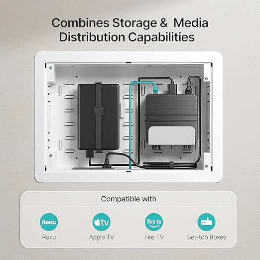 PEGZONE 9" in-Wall Media Box, Recessed Outlet Wall Box, Structured Media Enclosure for One Connect & Network Switches, Works with Fire TV Stick & Samsung -Friendly Cable Management Kit