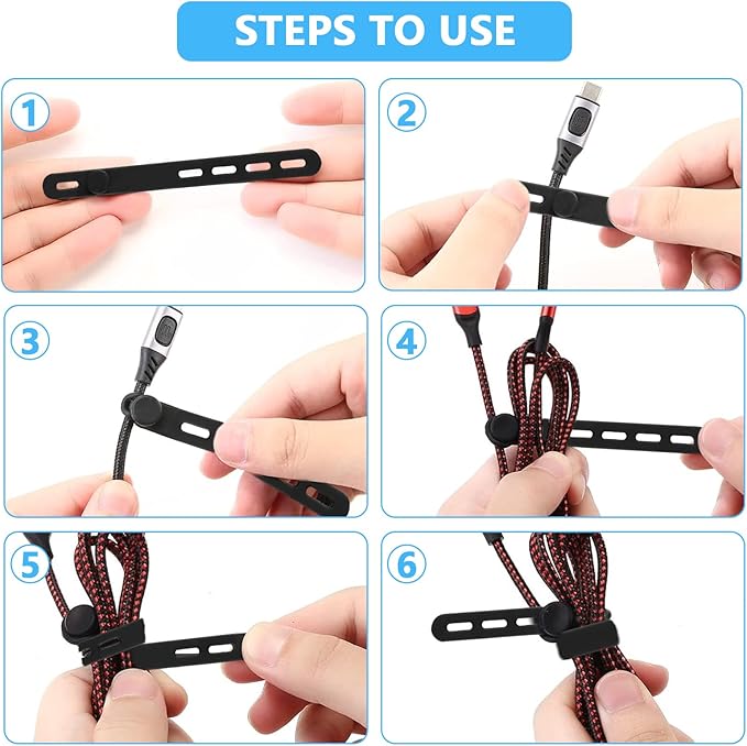 40 Pcs Black Silicone Cable Ties, Reusable Cable Straps Wire Organizer, Cable Management Cord Organizer for Fastening Earphone Phone Charger Home Office Desk Kitchen Appliances Cable Cords Wires