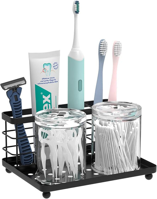 Toothbrush Holders for Bathroom, Toothbrush Holder with Tray, Black