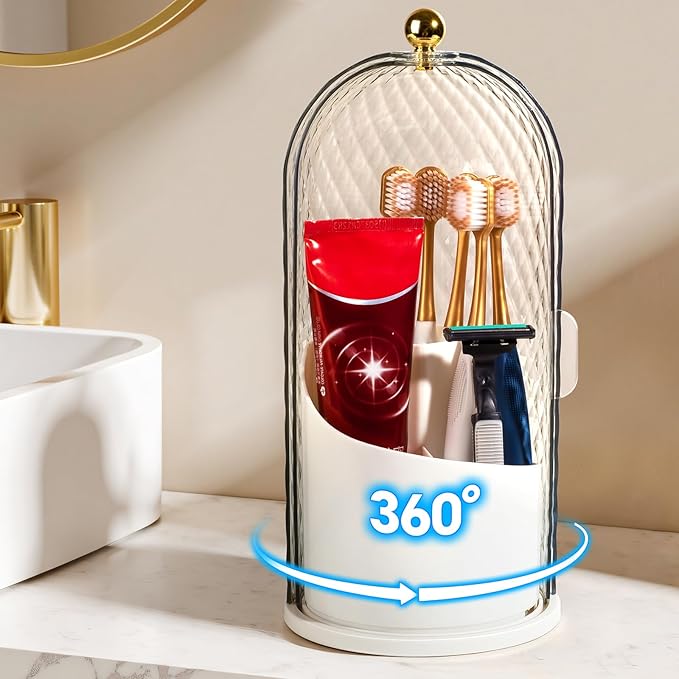 3 Slots Toothbrush Holders with Lid, White