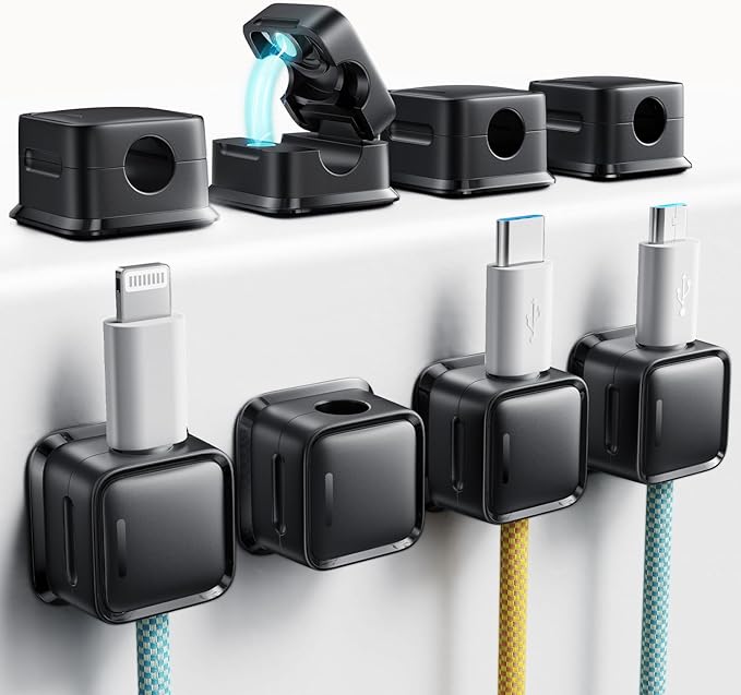 Cord Organizer Holder, 8 Pack Magnetic Desk Cable Clips Management, Hide Phone Charging Cable Keeper, Strong Adhesive Wire Charger Holder for Nightstand, Kitchen Appliances, Office Supplies
