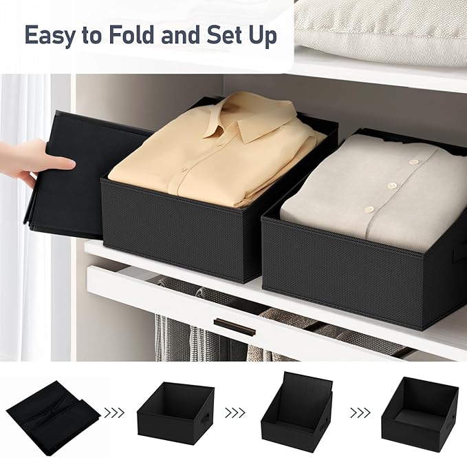 DIMJ Closet Storage Bins 12 Pack - Fabric Storage Baskets for Shelves, Collapsible Clothes Organizer with Handles, Trapezoid Shelf Organization Storage Cubes for Purse, Toys, Books, Towel, Clothes