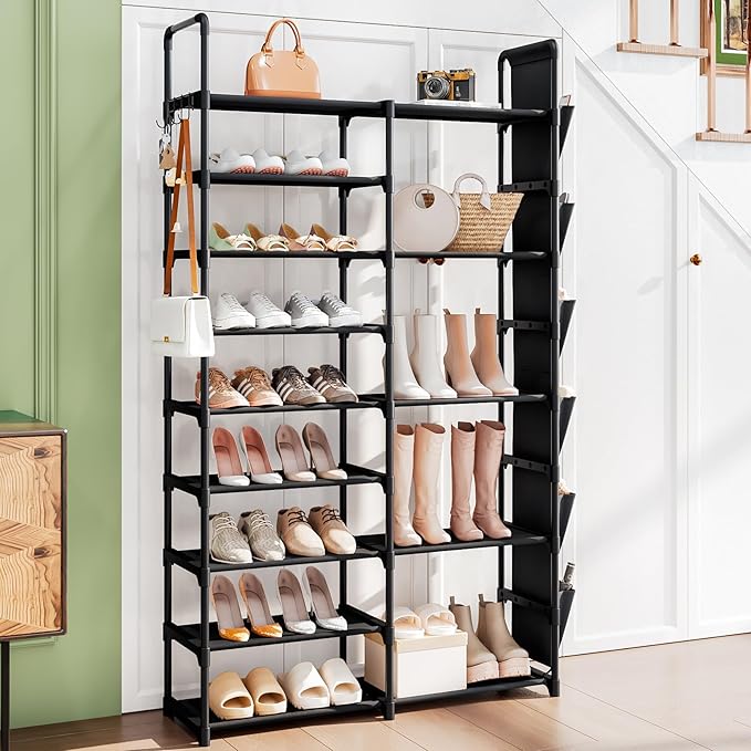 Shoe Rack Organizer with Hook and Side Pocket