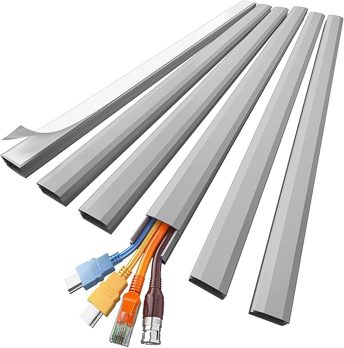 Grey Cord Hider, 85in Cord Covers for 3-4 Wires on Wall, Large Cable Hider